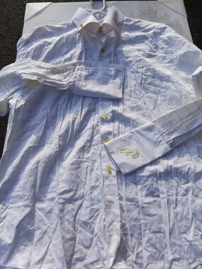 Men's White Dress Shirt with Gold Accents